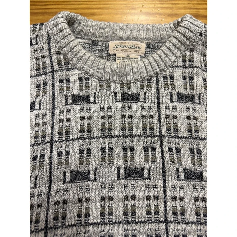 Vintage St Johns Bay Crewneck Knit Pullover Sweater Grandpa 90s Cotton Large - Picture 3 of 10